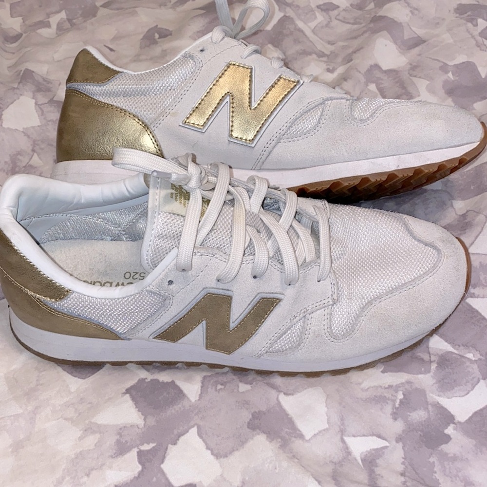 New Balance White/Gold Tennis Shoes